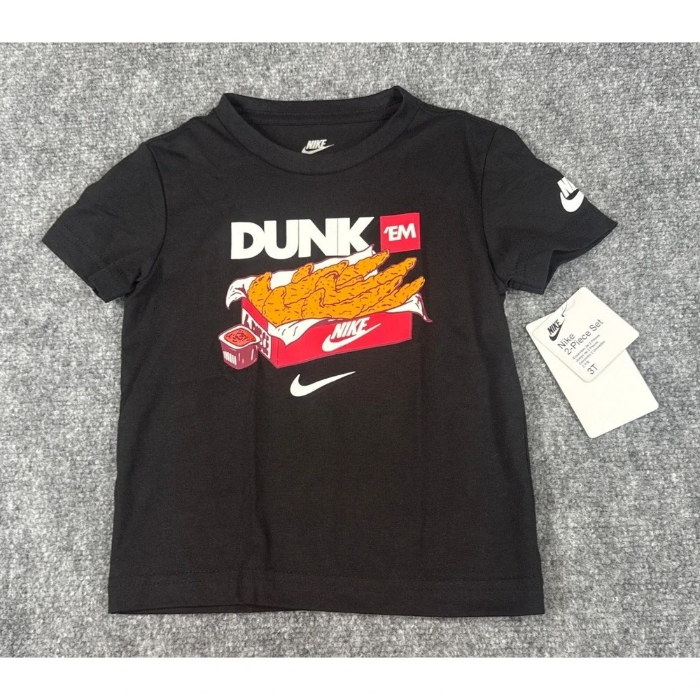 Nike Toddler Boys 2-Piece Dunk Em Graphic T-Shirt & Short Set Black Red 3T NWT